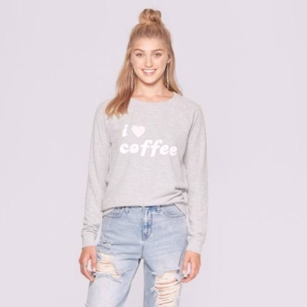 Grayson Threads Women’s Large I Love Coffee Graphic Pullover Sweater Gray